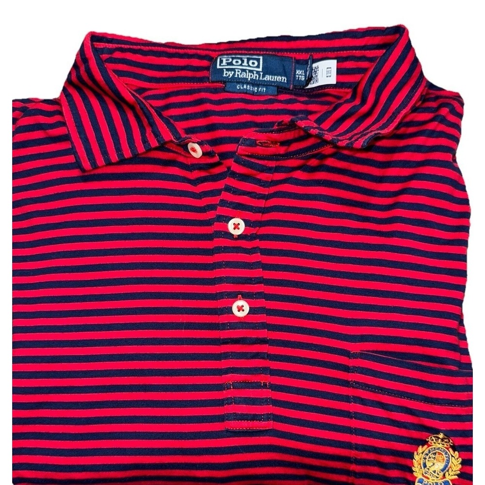 Polo Ralph Lauren Polo Shirt Men XXL Red Navy Blue Striped Crest Pocket Classic